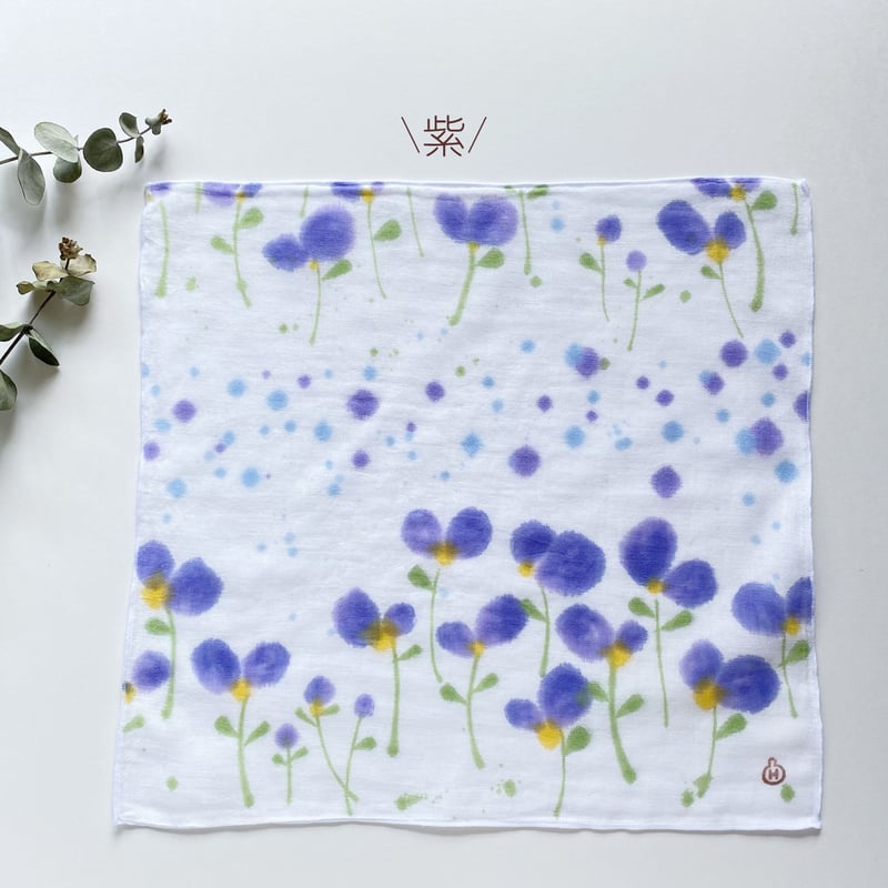 ガーゼハンカチ / 手描き染め / 雨にツユクサ | 染め屋ひよこまめ