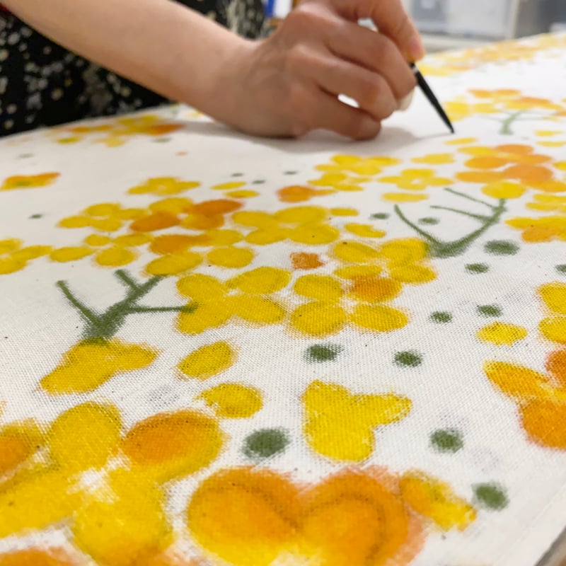 ガーゼハンカチ / 菜の花 / 手描き染め | 染め屋ひよこまめ
