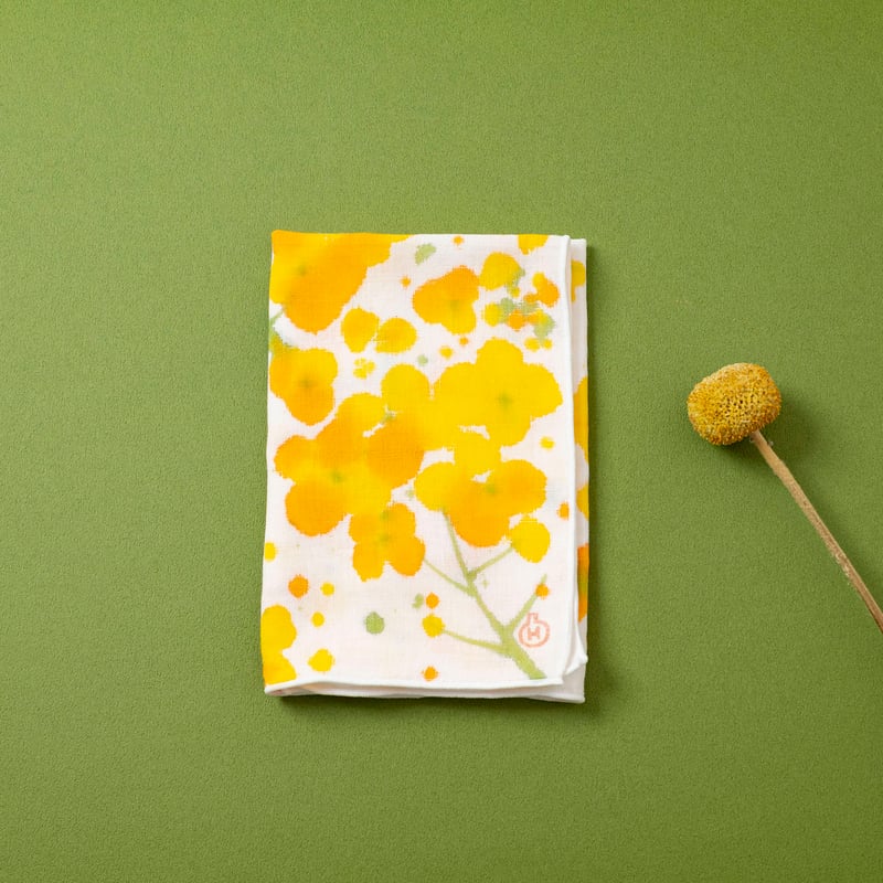 ガーゼハンカチ / 菜の花 / 手描き染め | 染め屋ひよこまめ