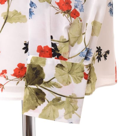アーデム ERDEM 長袖フリルブラウス シルク ホワイトフラワープリント