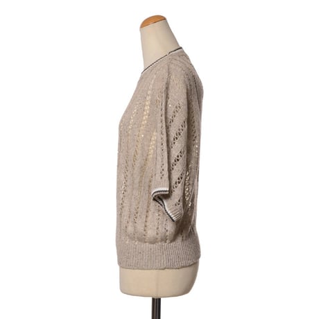 ブルネロクチネリ Brunello Cucinelli 半袖丸襟セーター 麻混合 ベージュ