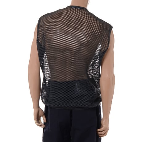 ラフシモンズ RAF SIMONS Sleeveless net top スリーブレス　 コットン ダークグレー
