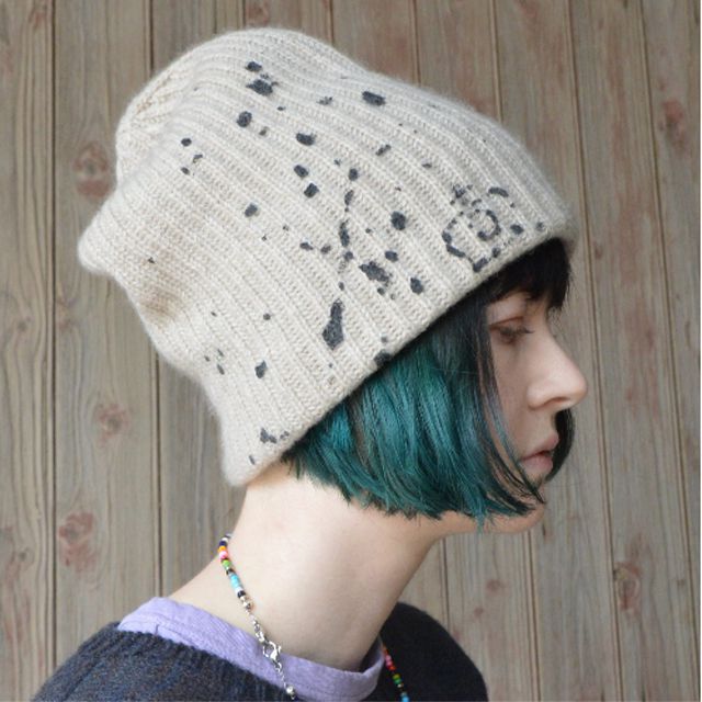 クイーンアンドベル queene and belle ペイントニット帽 カシミア