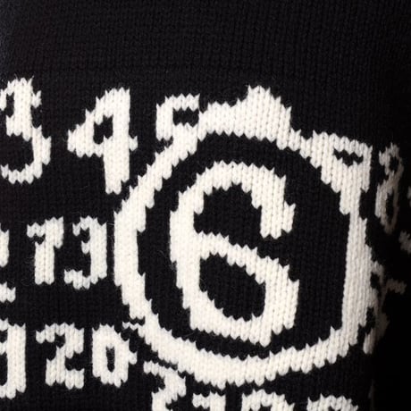 エムエムシックス メゾンマルジェラ MM6 MAISON MARGIELA ショート丈ロゴジャガードセーター ウール ブラック