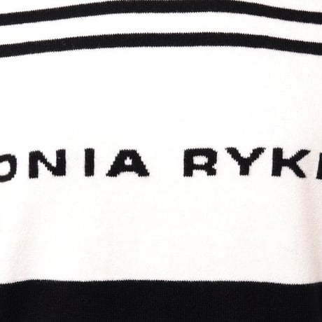 ソニアリキエル SONIA RYKIEL 半袖ロゴボーダーセーター コットンカシミア ホワイトブラック