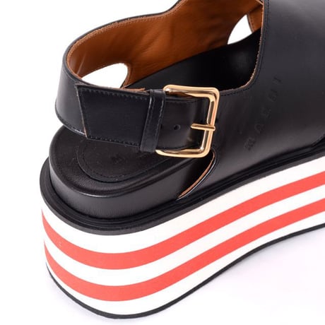 マルニ Marni フスベッドウェッジサンダル レザー・ラバー ブラック