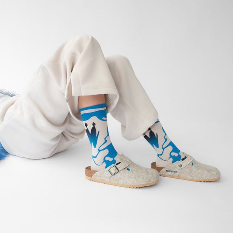 ボンヌメゾン Bonne Maison 流氷柄ソックス 最高級エジプト綿 ブルー