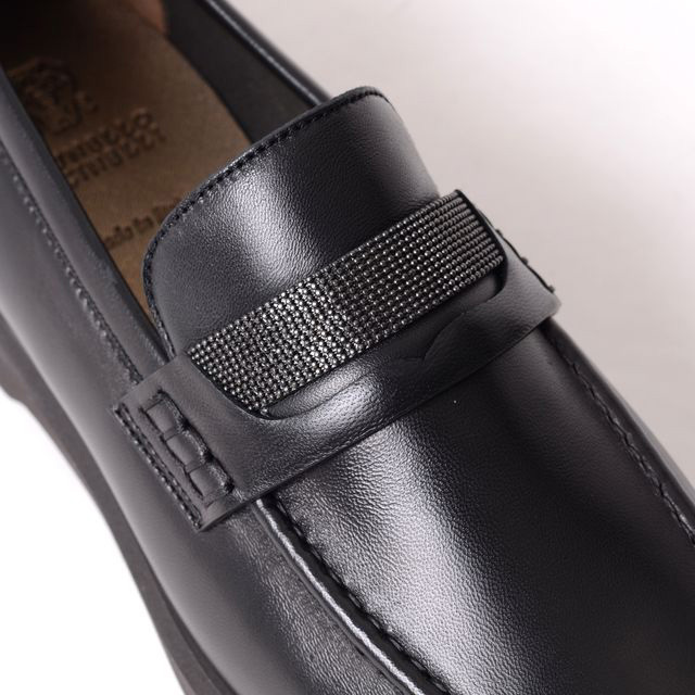 【極美品】ブルネロクチネリ モニーレ　レザー ローファー 黒 35 ブルネロクチネリ Brunello Cucinelli モニーレ付きローファー