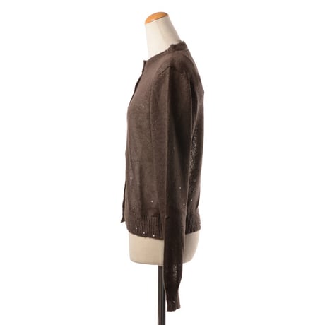 ブルネロクチネリ Brunello Cucinelli 丸襟長袖カーディガン リネンシルク ダークブラウン
