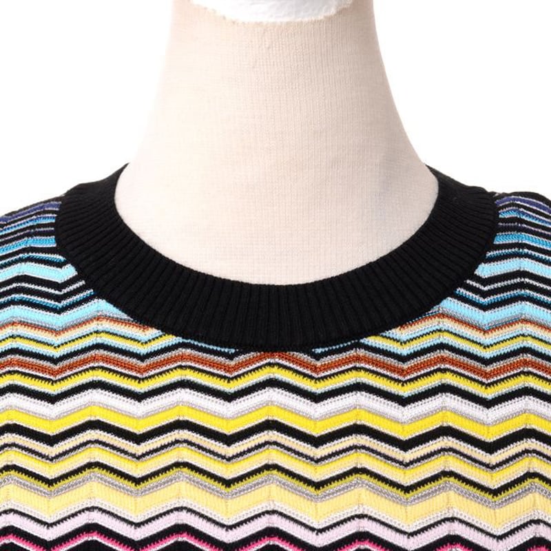 ミッソーニ Missoni 丸襟セーター コットンミックス マルチボーダー 