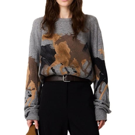 ステラマッカートニー stella mccartney 競馬インターシャセーター ハイゲージウール グレー 正規取扱