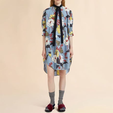 マルニ Marni ラウンドネックフラワープリントドレス コットン ブループリント 正規取扱