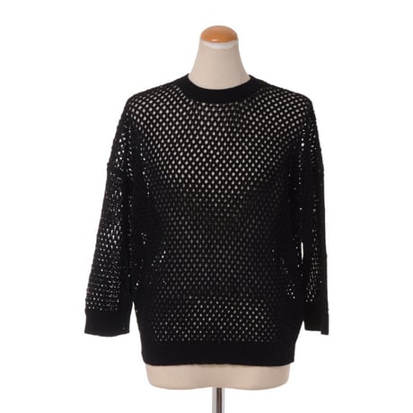 ペゼリコ PESERICO 七分袖セーター 透かし編みスパンコール ブラック