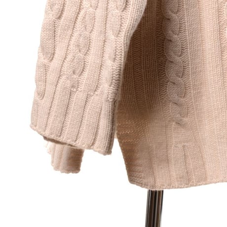 インポートブランド import brand HAWICO Scotland（ホイコ スコットランド）ハイネックアラン編み長袖セーター カシミア ミルクティ