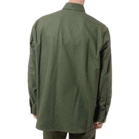 ラフシモンズ RAF SIMONS Straight fit denim shirt with R pin in back コットン カーキ