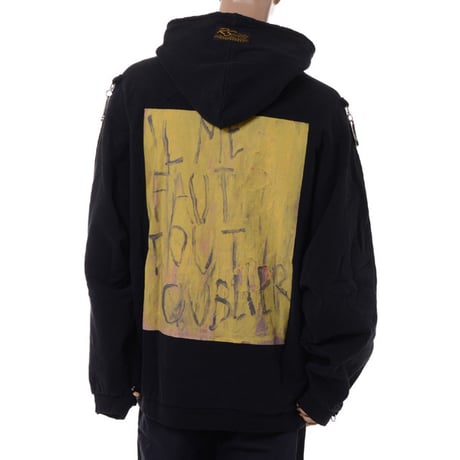 ラフシモンズ RAF SIMONS Washed big fit hoodie with clasps and patch フーディ コットン ブラック