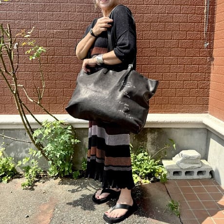 アンドゥムルメステール ann demeulemeester プリント入りトートバッグ ヴィンテージレザー ブラック 正規取扱
