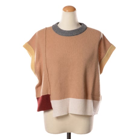 マルニ Marni カラーブロックフレンチスリーブセーター カシミヤ キャメルマルチ