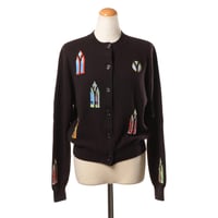 バリー BARRIE 丸襟インターシャカーディガン カシミア ダークブラウン