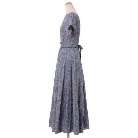アーデム ERDEM ロング丈ワンピース コットン グレーネイビープリント