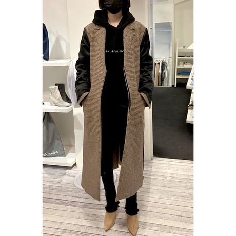 エムエムシックス メゾンマルジェラ MM6 MAISON MARGIELA リバース トレンチコート ウール ブラウンチェックブラック
