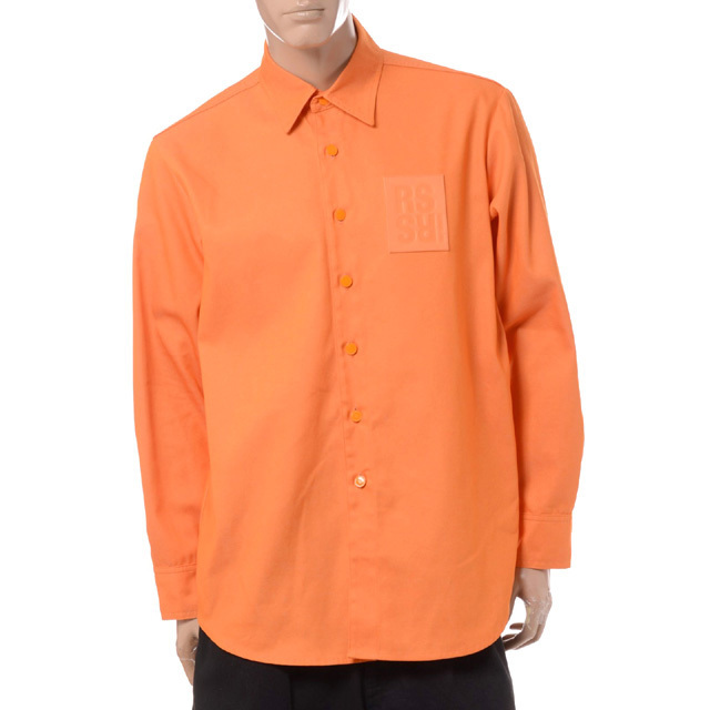 ラフシモンズ　STRAGHT FIT DENIM SHIRT Leather Patch Straight Fit Denim Shirt in Salmon – SVRN