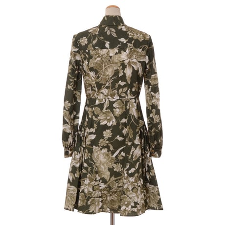 アーデム ERDEM シャツ襟長袖柄リアーナドレス コットン カーキプリント