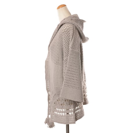 アニオナ AGNONA フード付き前明きカーディガン レーヨンポリエステル グレージュ