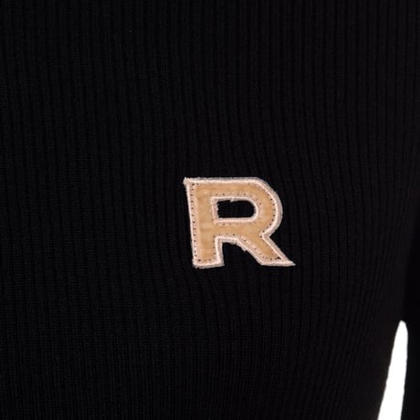 ロシャス ROCHAS ロゴ丸襟リブ長袖セーター ヴァージンウール ブラック