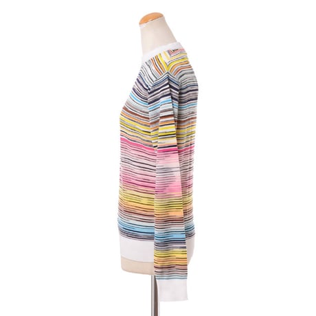 ミッソーニ Missoni 丸襟セーター 羊毛レーヨン マルチボーダーホワイト