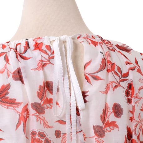 アーデム ERDEM パフスリーブプリントブラウス コットンシルク ホワイトレッド