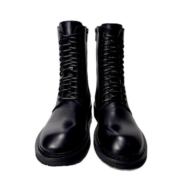 ANN DEMEULEMEESTER ブラックレザー レースアップ ブーツ アンドゥムルメステール ann demeulemeester レースアップ編み上げ