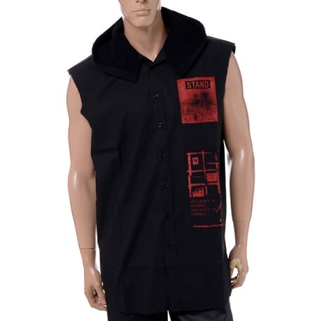 ラフシモンズ (RAF SIMONS) ARCHIVE REDUX Sleeveless hooded shirt with patches and print