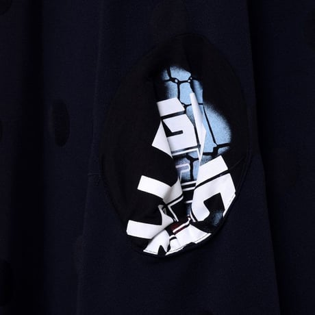 ラフシモンズ RAF SIMONS プリントポケットホールドット長袖ワンピースドレス アセテートヴィスコース ダークネイビーブラック