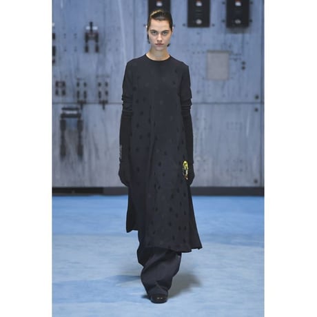 ラフシモンズ RAF SIMONS プリントポケットホールドット長袖ワンピースドレス アセテートヴィスコース ダークネイビーブラック