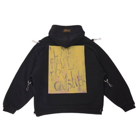 ラフシモンズ RAF SIMONS Washed big fit hoodie with clasps and patch フーディ コットン ブラック