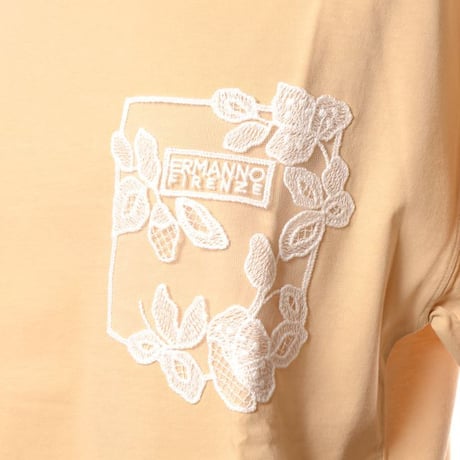 エルマノシェルビーノ ermanno scervino 丸襟刺繍ポケットTシャツ コットン ベージュ