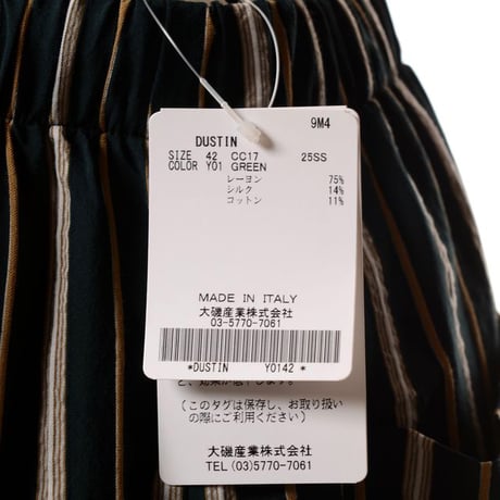 テラ TELA 紐付きパンツ レーヨンシルク グリーンストライプ