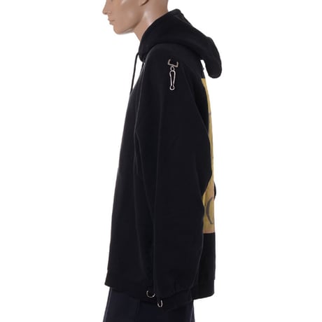 ラフシモンズ RAF SIMONS Washed big fit hoodie with clasps and patch フーディ コットン ブラック