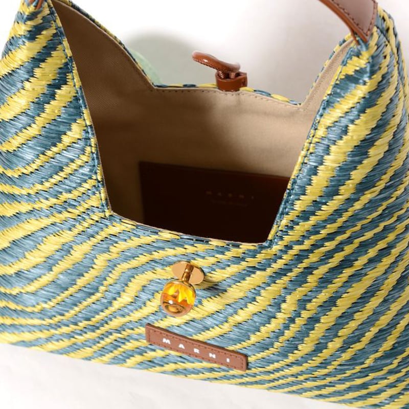 マルニ Marni Trapeze ミニトップハンドルバッグ 波模様のラフィア