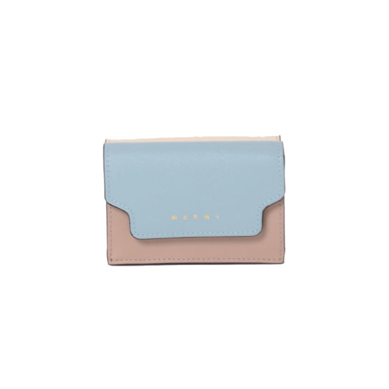 マルニ Marni 三つ折り財布 サフィアーノレザー ブルーホワイト マルニ Marni 三つ折り財布 サフィアーノレザー ブルーホワイト