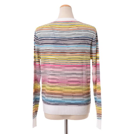 ミッソーニ Missoni 丸襟セーター 羊毛レーヨン マルチボーダーホワイト