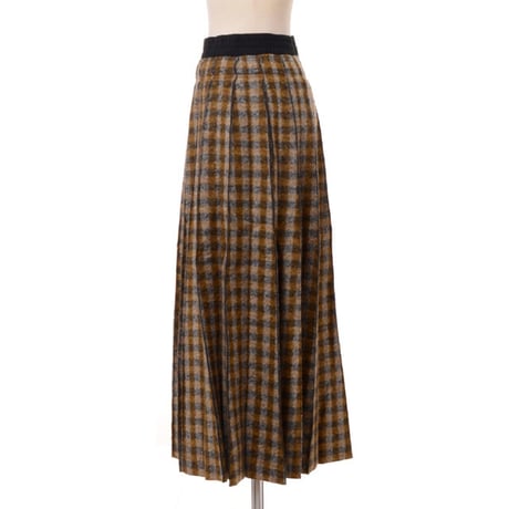 ダウェイ DAWEI ウエストゴムフレアースカート ウール混合フラノ ブラウンチェック