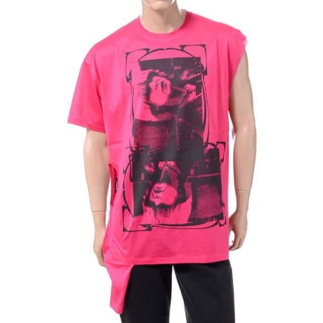 ラフシモンズ RAF SIMONS オープンサイドTシャツ コットン フューシャ