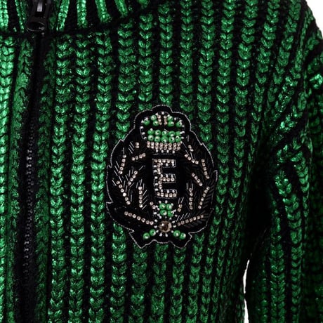 エルマノシェルビーノ ermanno scervino ダブルジッパーニットブルゾン アクリルなど エメラルドグリーン