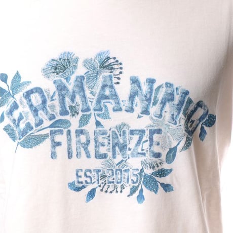 エルマノシェルビーノ ermanno scervino 丸襟プリントTシャツ コットン ホワイト