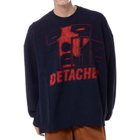 ラフシモンズ RAF SIMONS Loose fit braid relief roundneck sweater printed ウール ダークネイビー