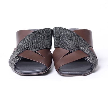 ブルネロクチネリ Brunello Cucinelli スクエアサンダル 牛革 ブラウンミックス