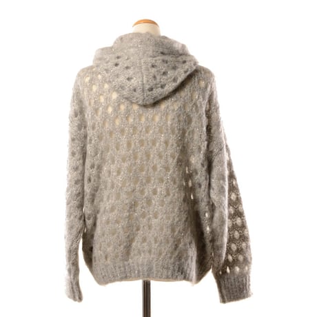 ブルネロクチネリ Brunello Cucinelli フード付きカーディガン モヘアウール ベージュスパンコール