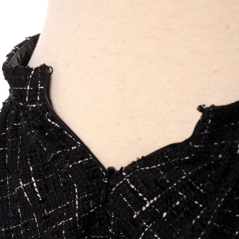 ロシャス ROCHAS ボリュームスカート ツイード ブラック | YOKOAUNTY